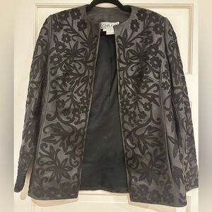 Carlisle Black Floral Leather Jacket. Size 2. NWOT.